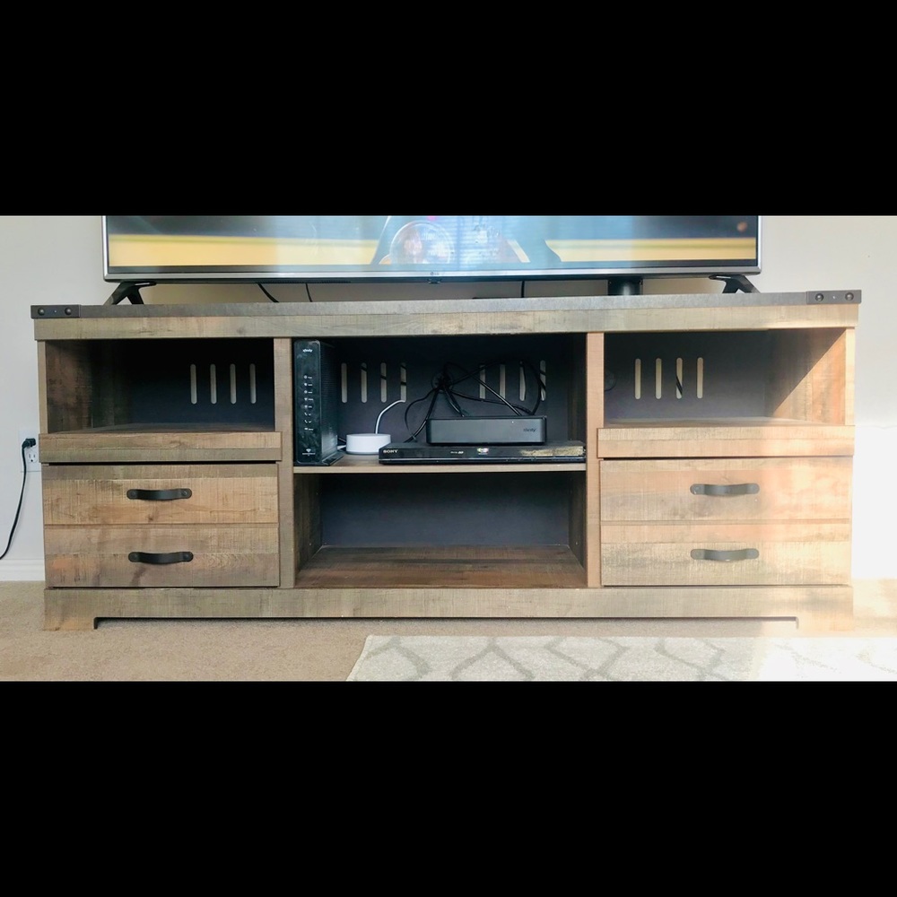 Gray Wood 70 inch TV stand RC Willey